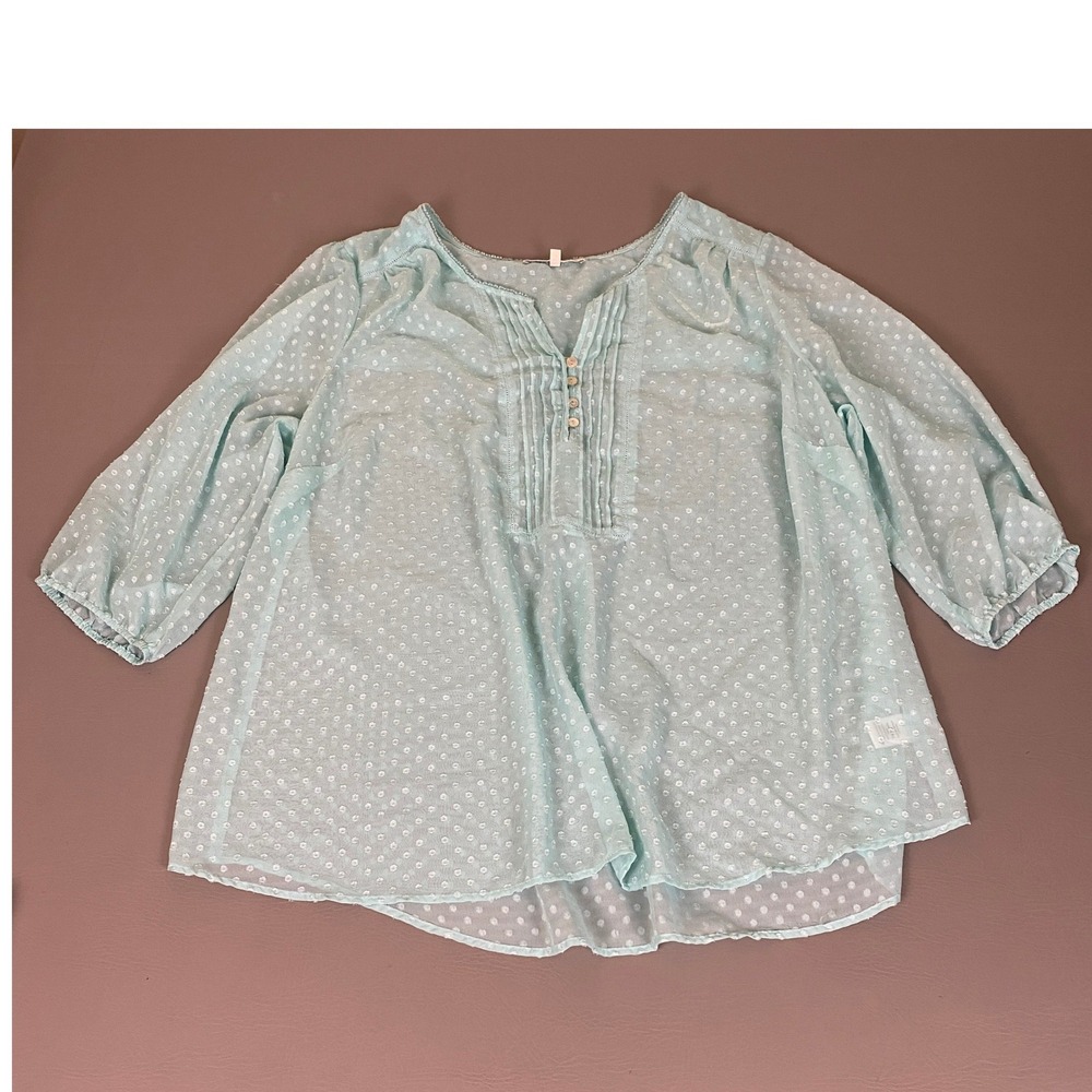 Daniel Rainn Blouse 3X Mint Green Swiss Dot Pintuck Plus 3/4 Sleeve V-Neck Top